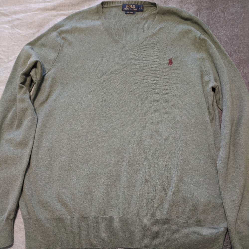 Polo Ralph Lauren v neck sweater sage heathered L